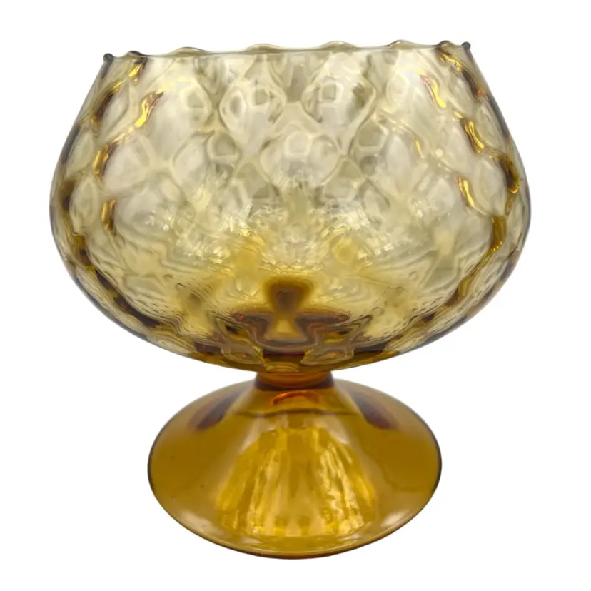 MCM Empoli Italy Glass Brandy Snifter Short Stem Optic Design Amber 5 1/2”