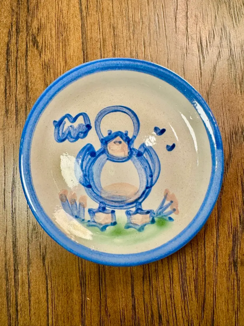 😻 4” genuine M.A. Hadley Pottery Hand-Painted Stoneware Coaster / butter pat in the classic "Duck" pattern