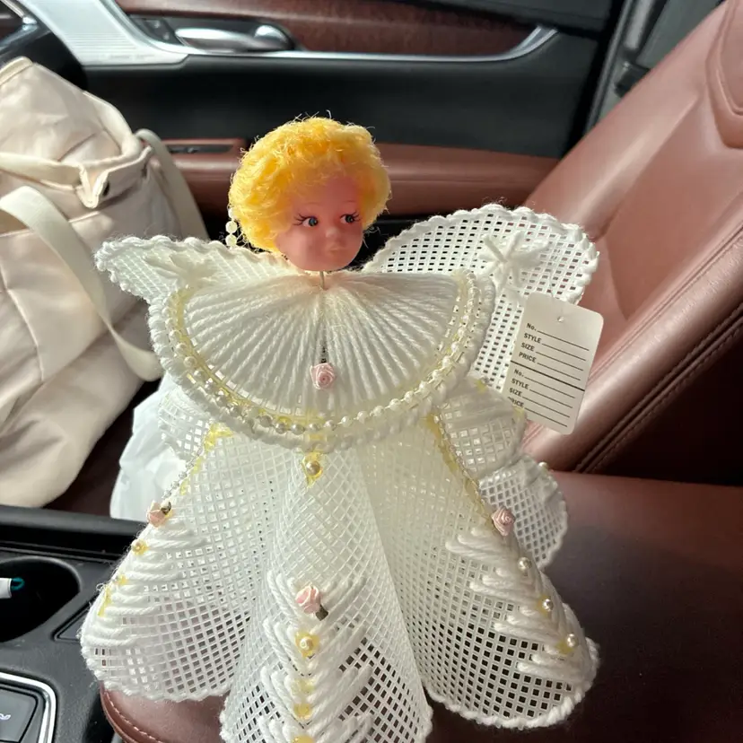 Vintage Crosstitch Doll Head, Christmas Angel Decor Or Tree Topper