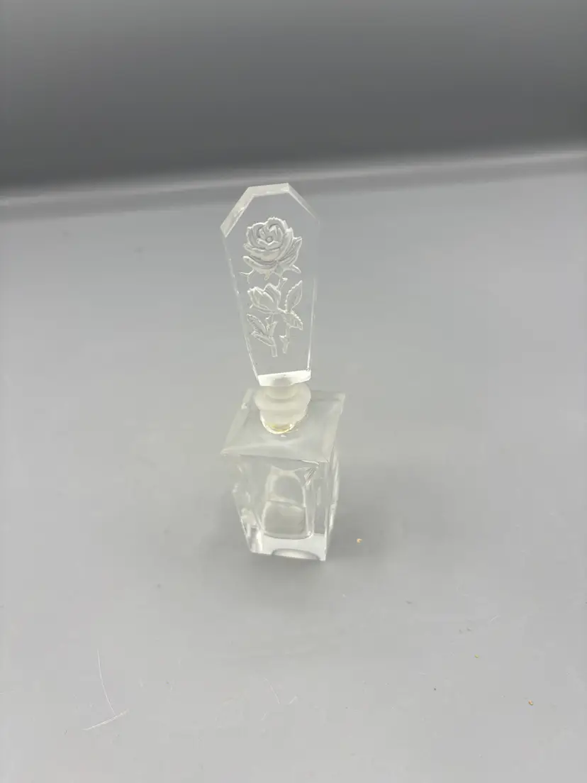 Vintage hand blown perfume bottle etched with roses