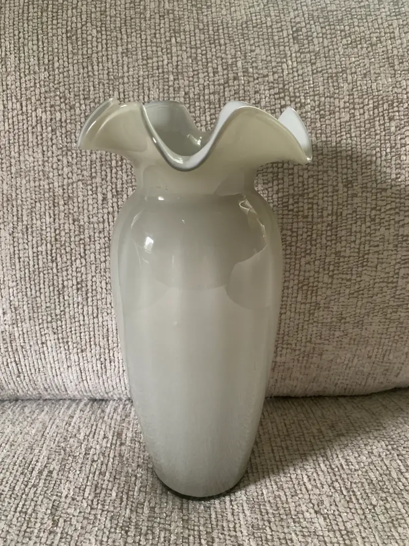 Elegant Grey Ruffled Glass Vase