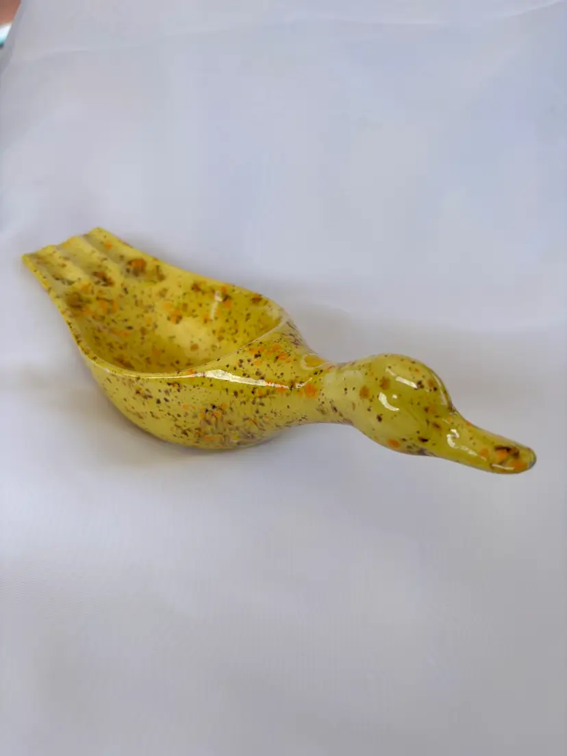 Yellow splatter glazed Duck ashtray / dish