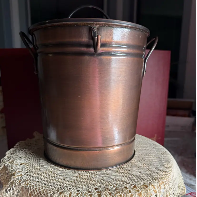 🐞Vtg Copper Insulated Ice Bucket with Lid 10x8”