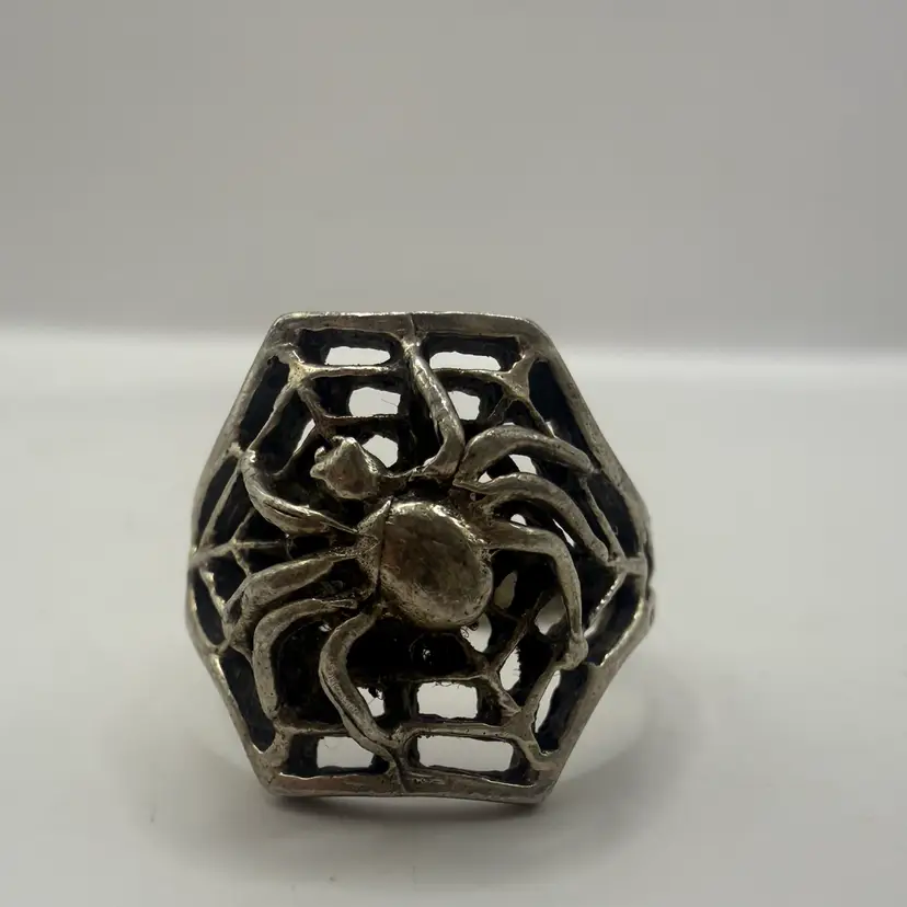 Sterling Silver Spider In A Web Vintage Ring Size 4.5