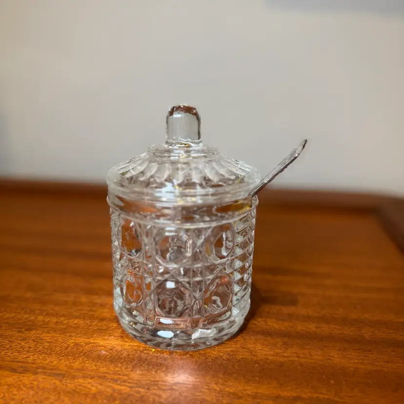 Federal Glass Clear Lidded Condiment / Sugar Jar