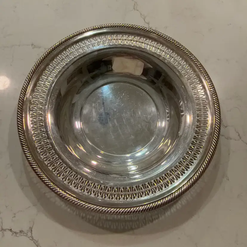 🪹Silver Plate Reticulated Shallow Bowl