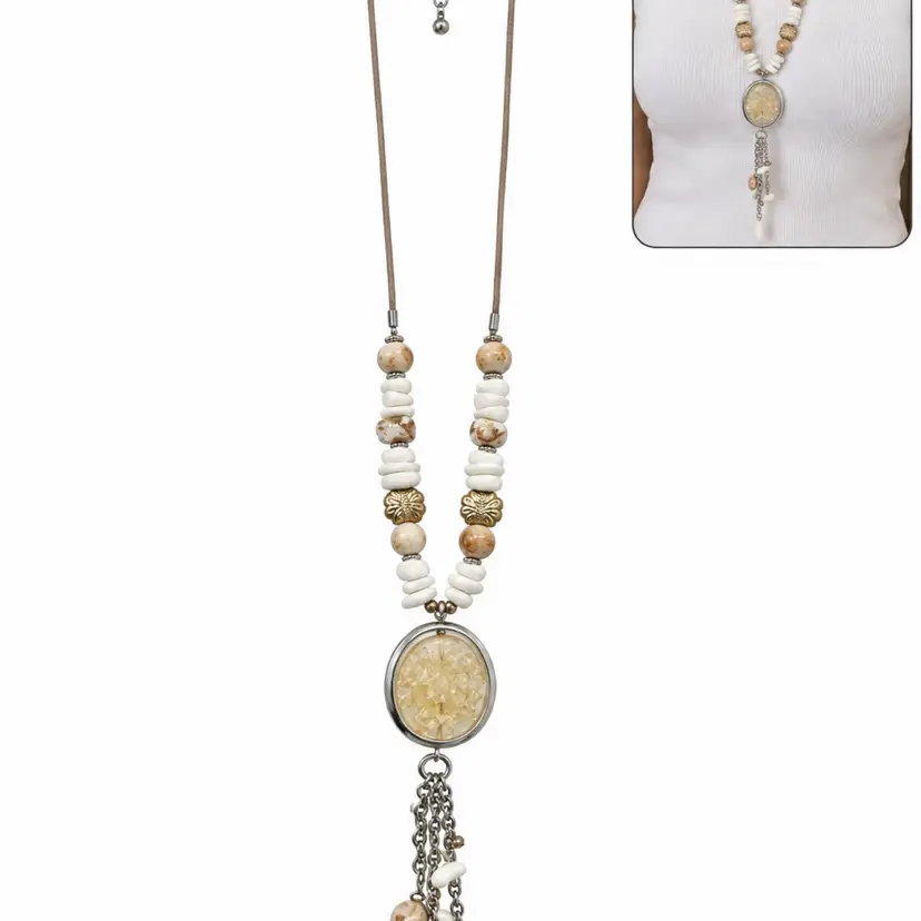 Chicos 32 Inch Long Necklace Yellow Tassel Bead Cute Boho New Gift