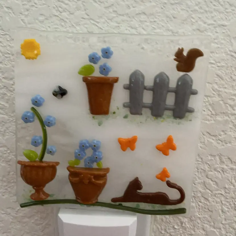 Made by Me! Fused Glass Nightlight Garden with Cat Design 4” x 4” Studio Art Handmade