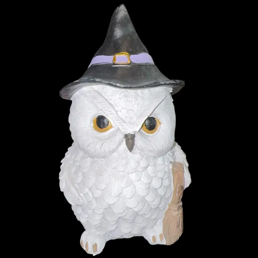 Halloween Witch Owl W/ Hat & Broom