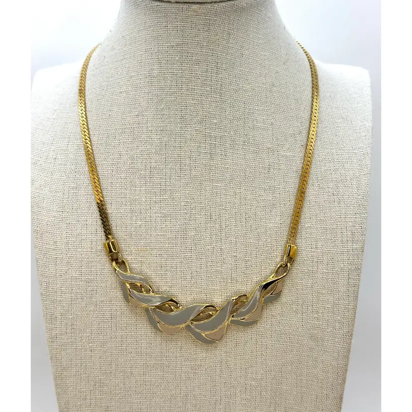 Trifari Gold-tone Grey & Cream Necklace