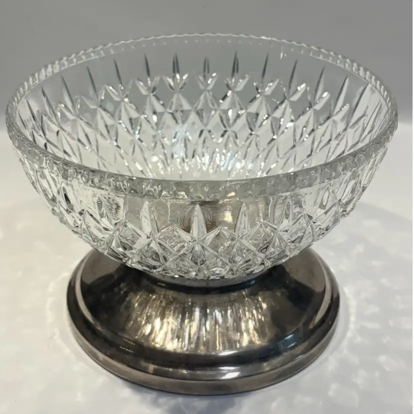 Vintage English Crystal - Silver Plated Pedestal- Bowl- Trinket- Candy- 6.25” Diameter, 4.25” Tall