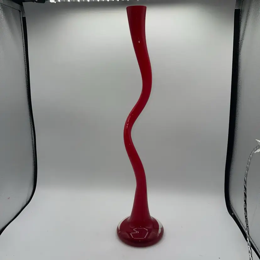 Beautiful Norman Coppenhagen Red Cased Vase Twisted Hand Blown 19" Tall Pier 1