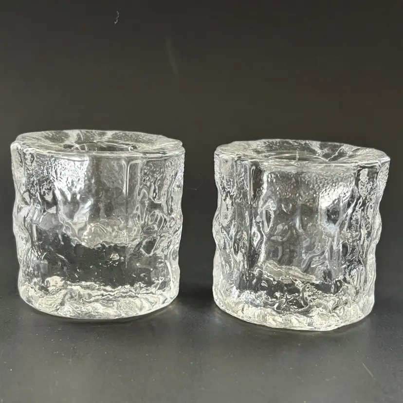 Vintage Ice Textured Glass Candle Votive Holders Mid Century Modern