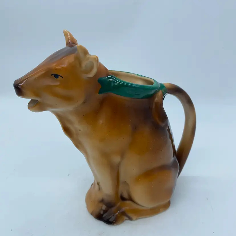 #2124 Vintage glazed ceramic cow creamer of Czech origin 1930s