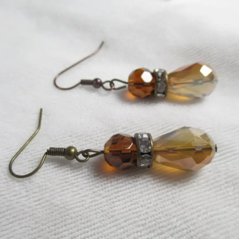 Brown faceted Glass beaded earrings with Rhinestone Spacers, handmade