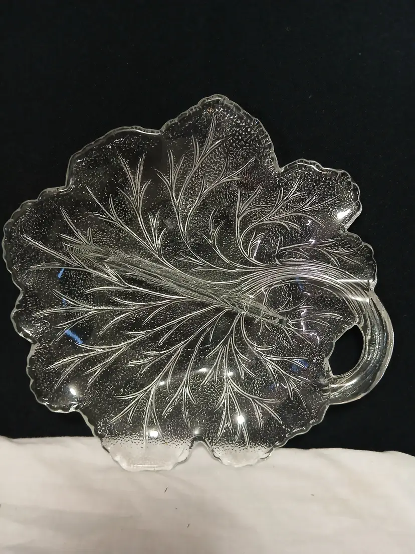 Vintage Leaf-Shaped Glass Serving Plate