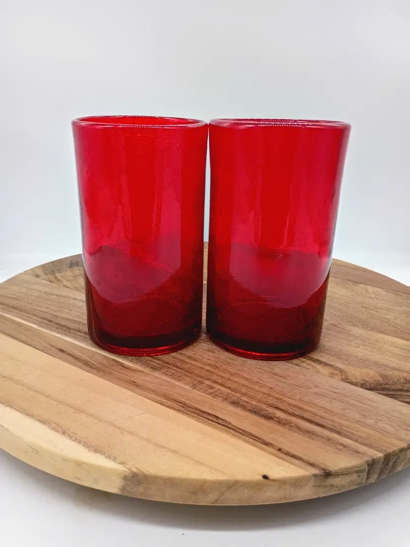 Two ARTLAND IRIS Hand-Blown Ruby Bubble Glass Tumblers.