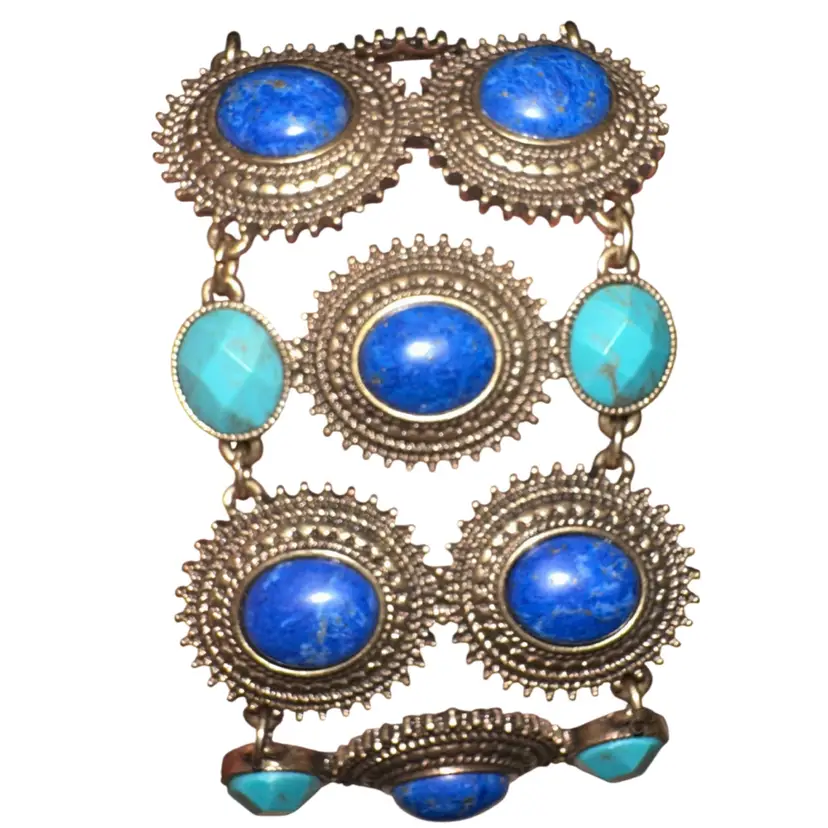 Lucky Brand Gold Tone Blue And Faux Turquoise Chunky Bracelet
