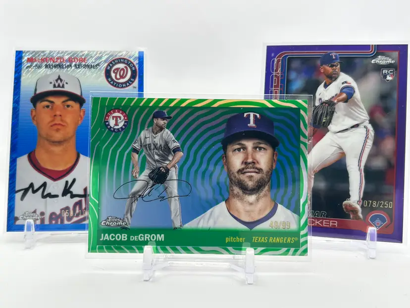 BC43 - Texas Rangers 3 card # lot - Gore /100, DeGrom/99, Rocker /250