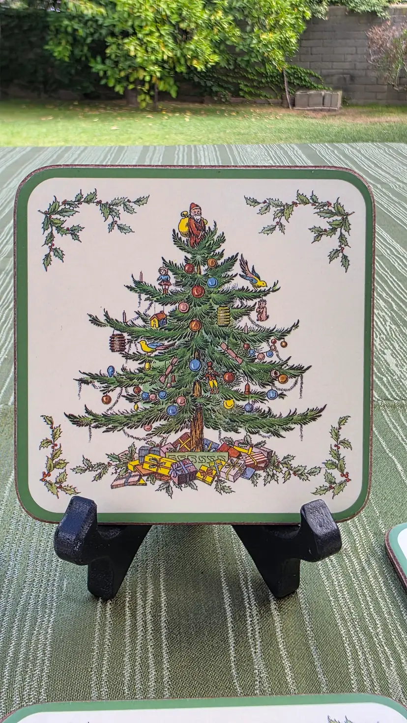 Vintage Spode Pimpernel Christmas Tree Coasters Set of 6 in Box