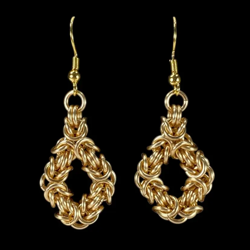 Mark ~ Avante Jewelry Chainmaille BYZANTINE Weave Loop Pierced Earrings Gold Plated