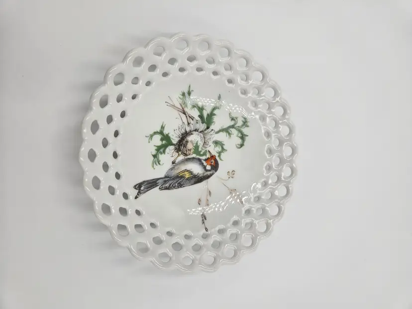 #D23 Wallendorf Bird Transferware Lattice Plate