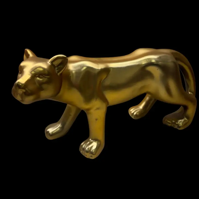 Hollywood Regency Gold Prowling Panther Figurine - Ceramic Big Cat