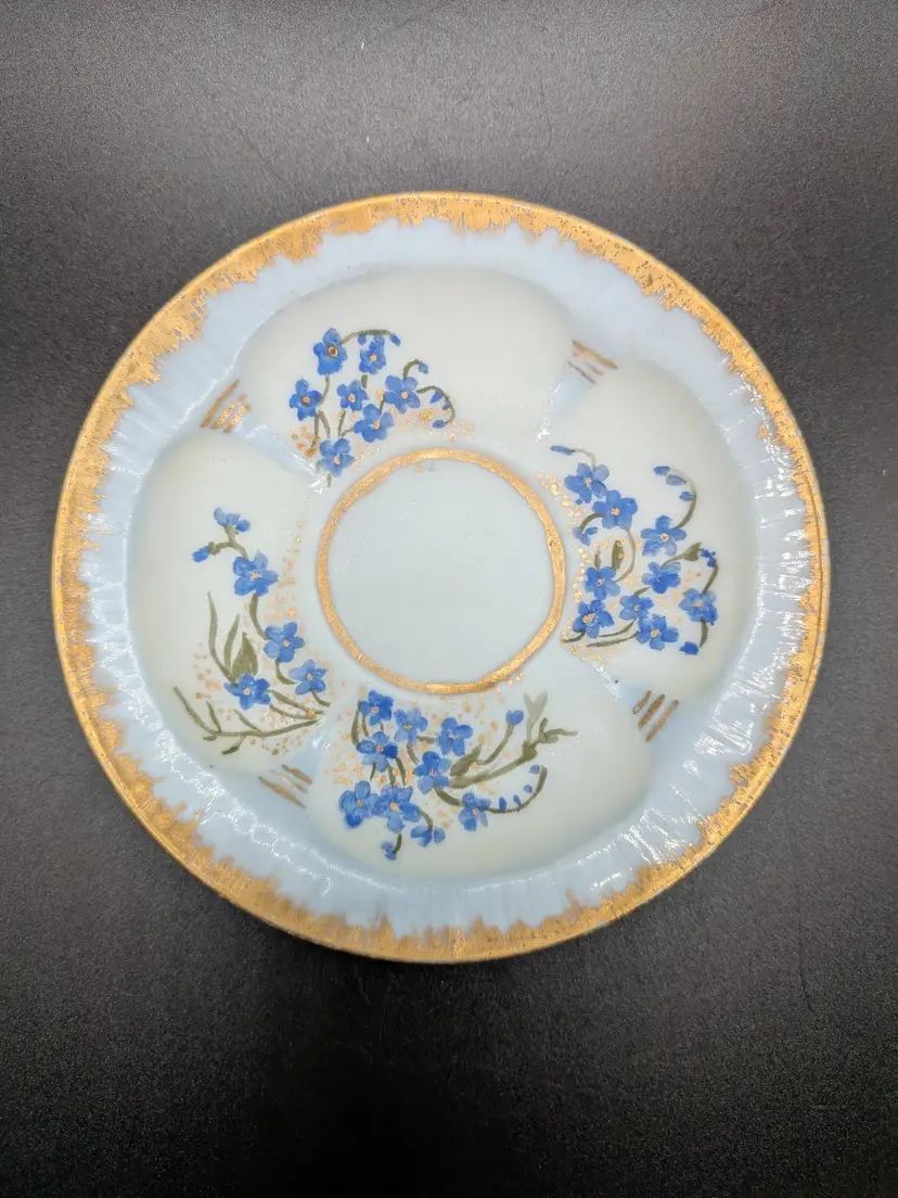 Antique Rémy Délinières & Co - D & Co - Limoges France Small Saucer Blue & White w/ Gold Gilt