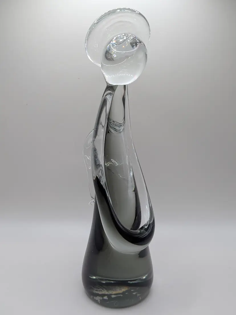 MCM MURANO ITALY VENETIAN GLASS SOMMERSO SEGUSO(?) CHARCOAL SMOKE GRAY ANGEL FIGURINE SCULPTURE