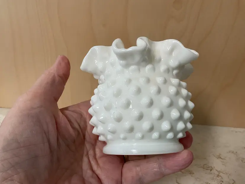 Vintage Fenton White Hobnail Opaque Milk Glass Ruffled Vase