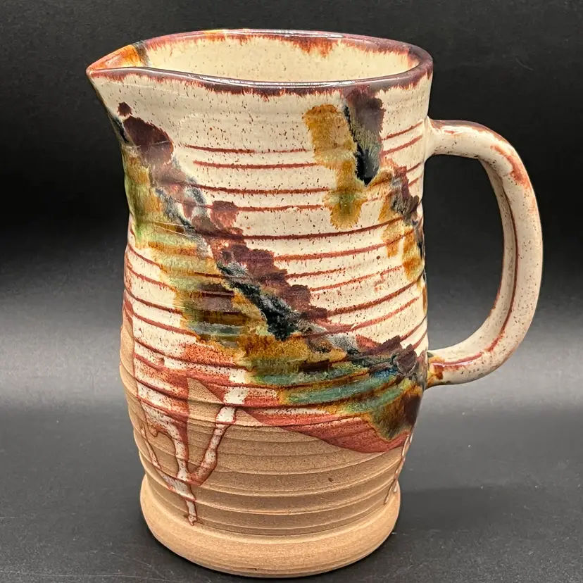 #10 Gorgeous Signed Art Pottery Sunset Glaze Pitcher 6”