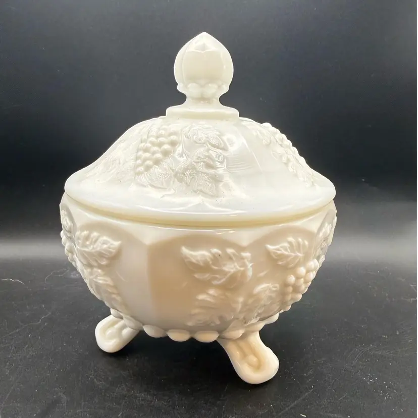 Westmoreland Paneled Grape Milk Glass Candy Dish