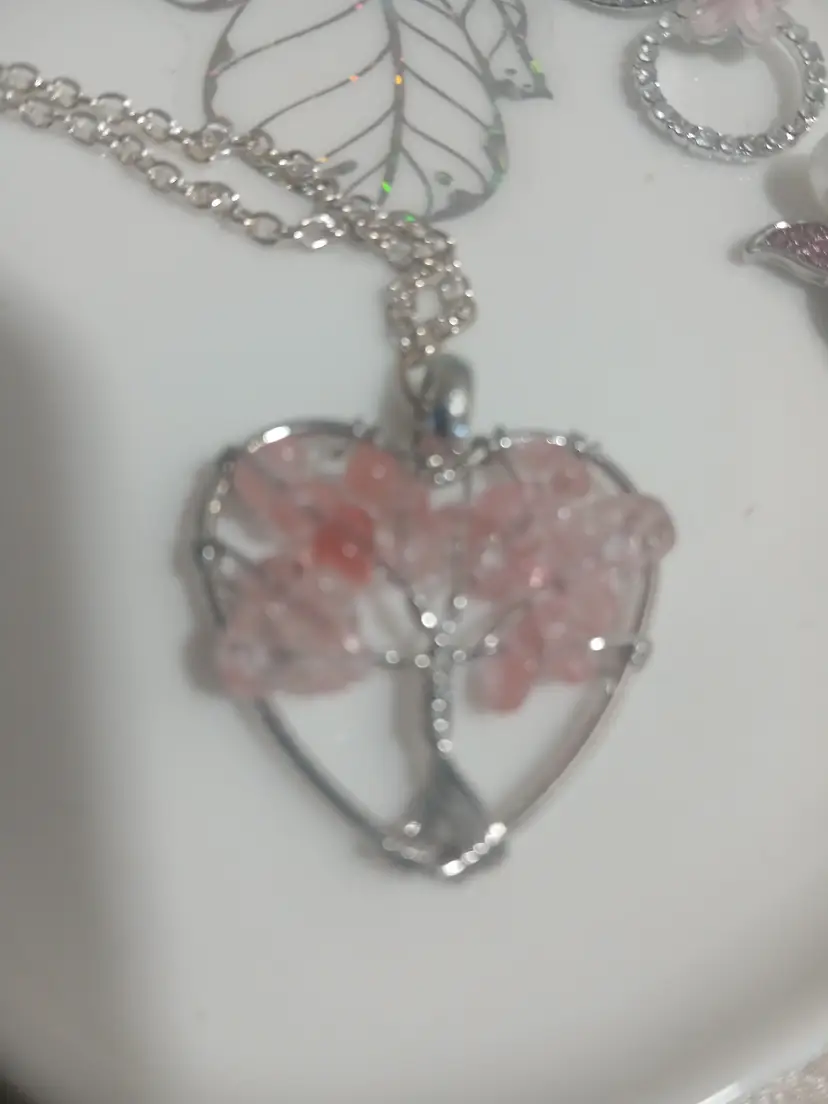 Pink quartz tree of life necklace
