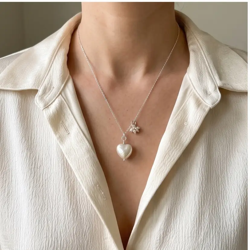 Sterling Silver Pearl Heart Pendant Necklace