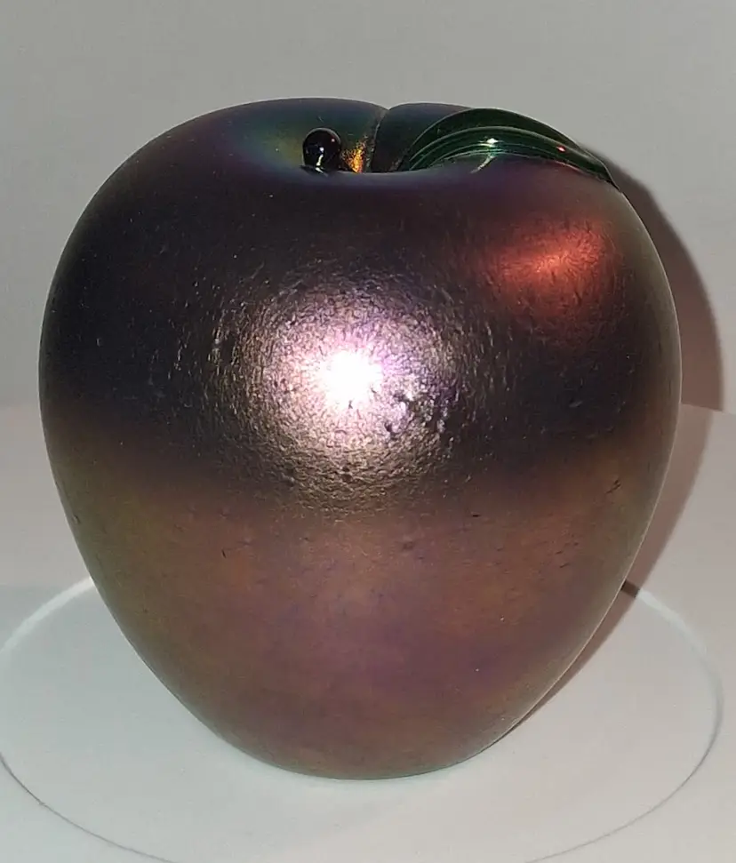 Vintage Zellique Art Glass, Scarce Purple Iridescent Version, Apple Paperweight, Signed & Dated 1998