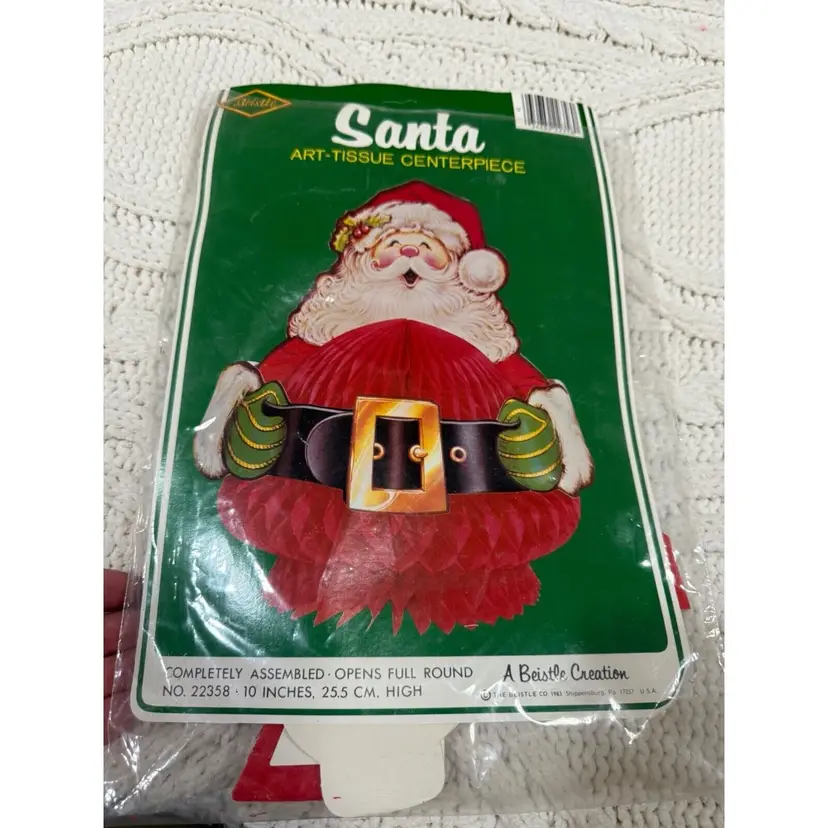 Beistle Santa Art Tissue Honeycomb Christmas Centerpiece Decoration 1982 NEW