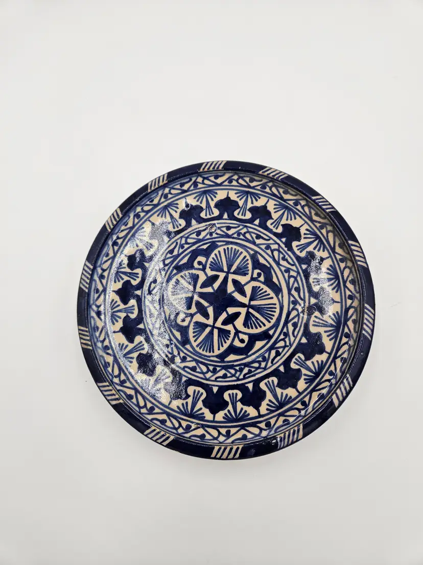 #D31 Studio Art Pottery Raised Blue and Cream Plate
