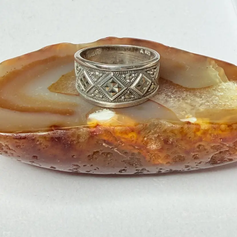 Sz 10 VINTAGE ART DECO STERLING SILVER 925 MARCASITE RING BAND