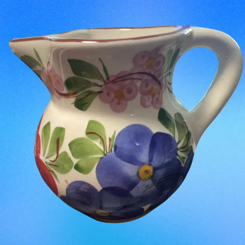 Vintage Hand Painted Italian Pottery Water Pitcher, 6” Minor Crazing Made In Italy