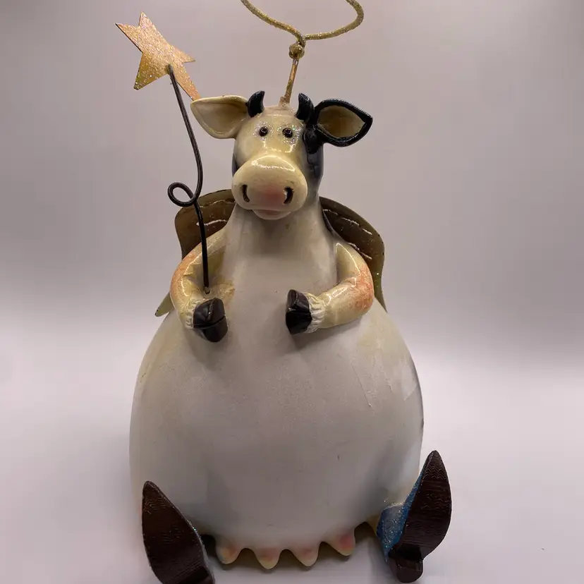 Whimsical Cow Angel Piggy Bank Figurine - Heavy Novelty Cow Collector Decor