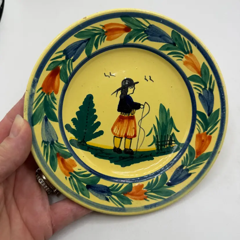 Vtg HB Henriot Quimper Soleil Yellow Plate 6" Hand Painted Breton Man France