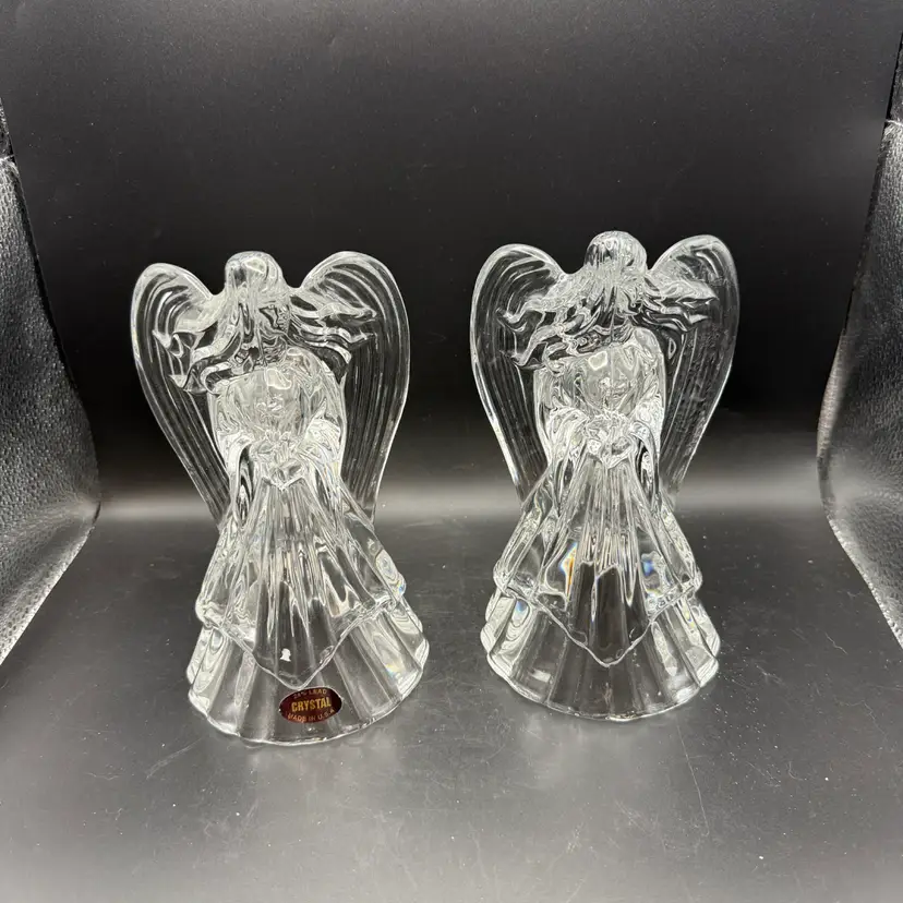 Pair Of 24% Lead Crystal Guardian Angel Candle Holders