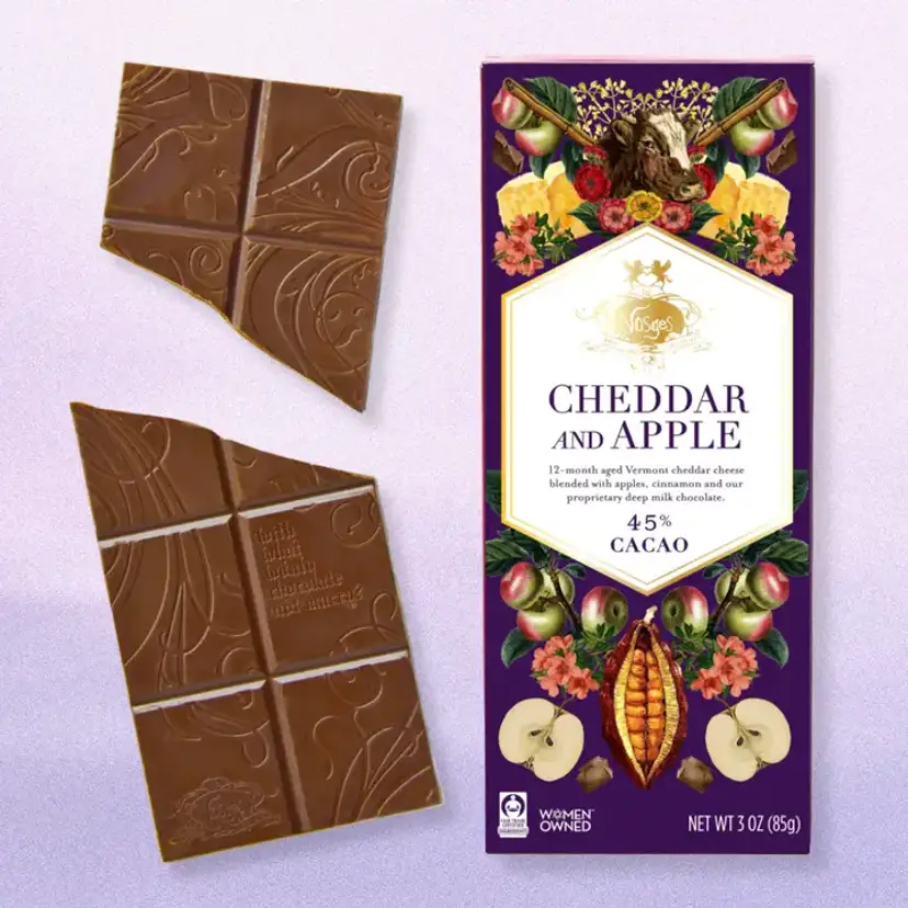 Vosges Milk Chocolate Aged Cheddar, Apple & Cinnamon Bar 45% Cacao