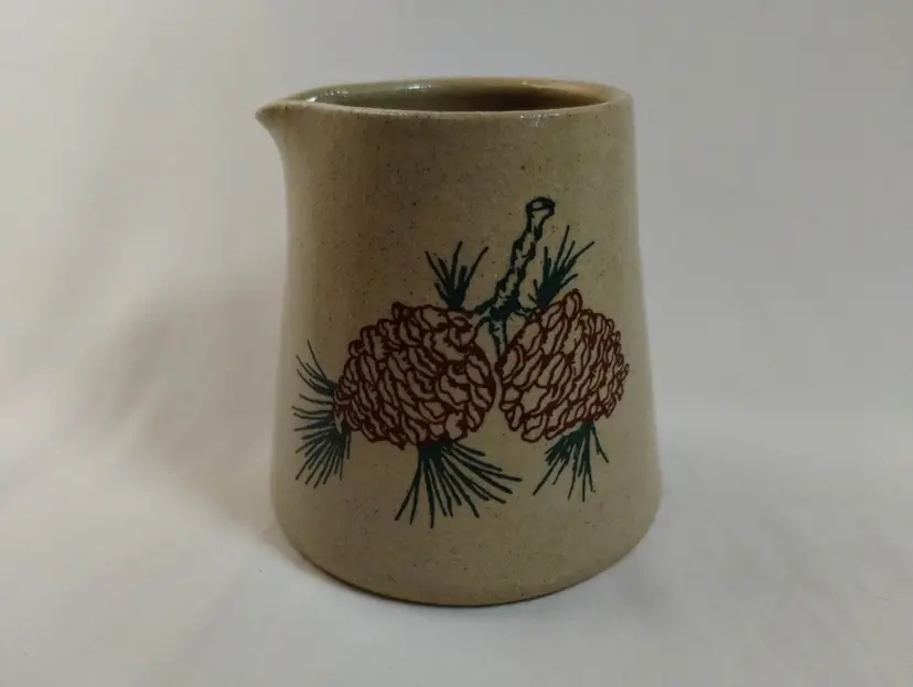 Still Meadow Pottery Creamer Made & Signed by Jim Ralph in 1990, Hand Painted Pinecones
