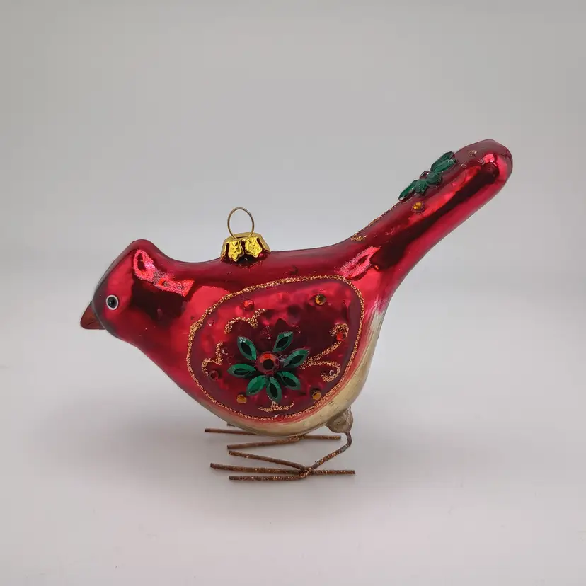 Blown glass cardinal Christmas ornament