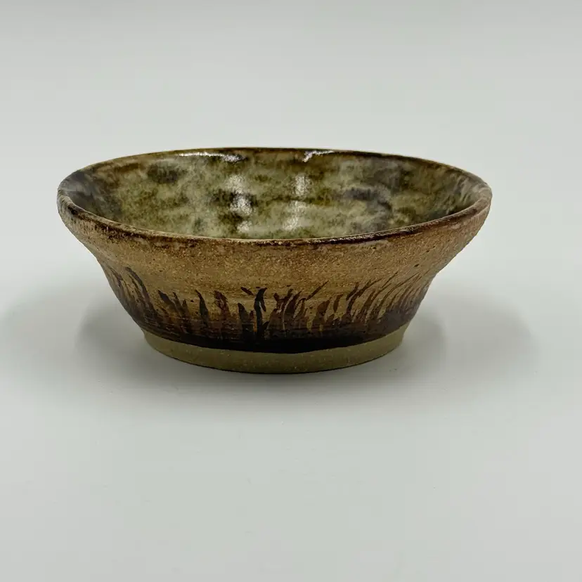 Studio Art Pottery Marc Hansen Stoneware Vintage  MCM 5” Bowl Painted Grass