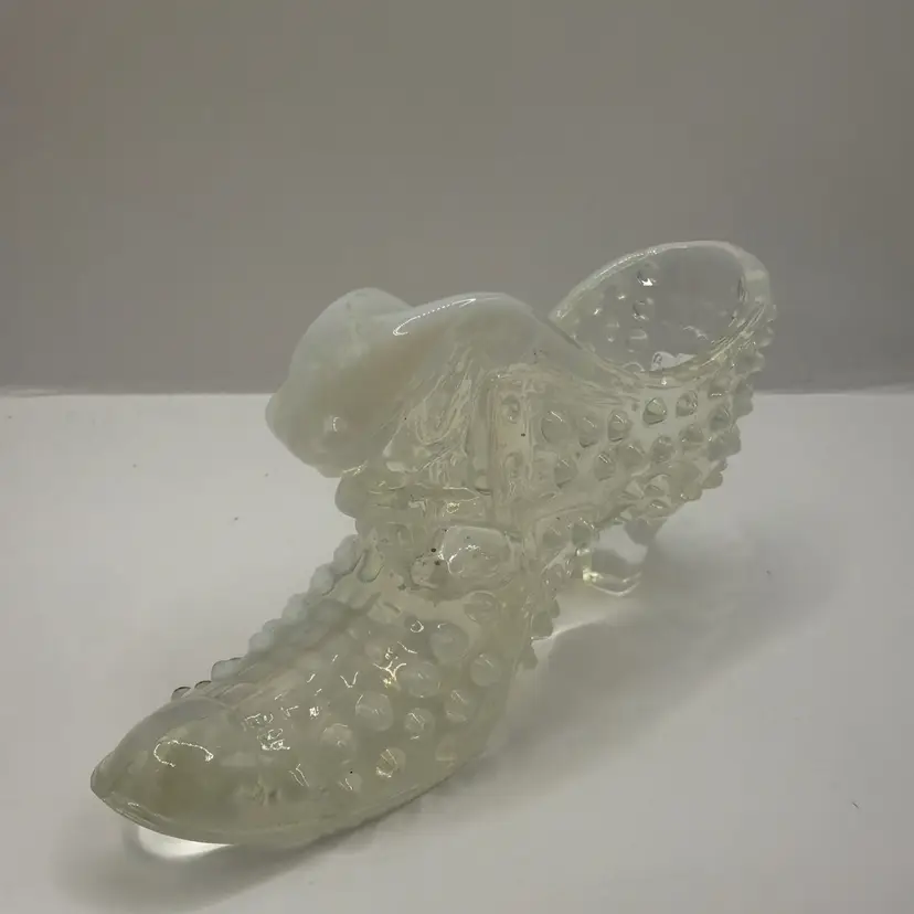 Fenton Opalescent Hobnail Cat Head Glass Shoe 5.75”