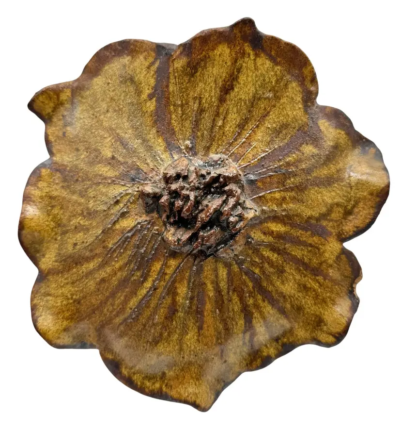 Vintage Studio Art Pottery Wall Pocket Vase Flower Shaped Brown 7.25”