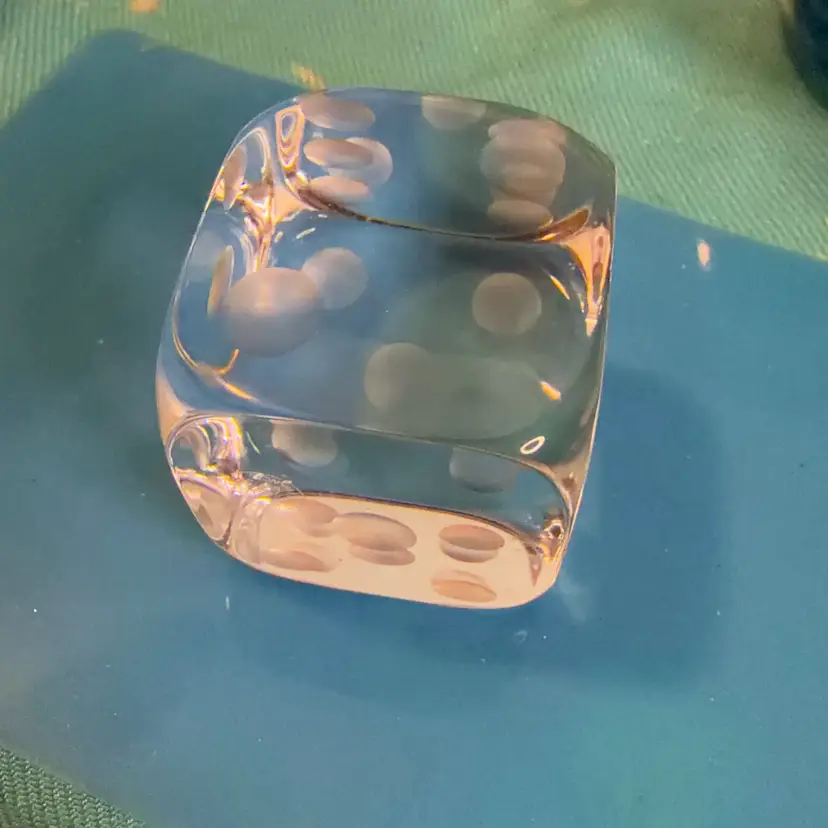 Clear Glass Dice Paperweight with Frosted Dots