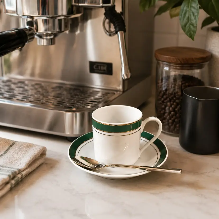 Original Boxed Set of 4 Crown Porcelain Espresso Cups from the 1980s